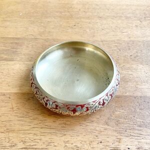 VINTAGE Etched Brass Flower Frog Vase Bowl Dish Incense
